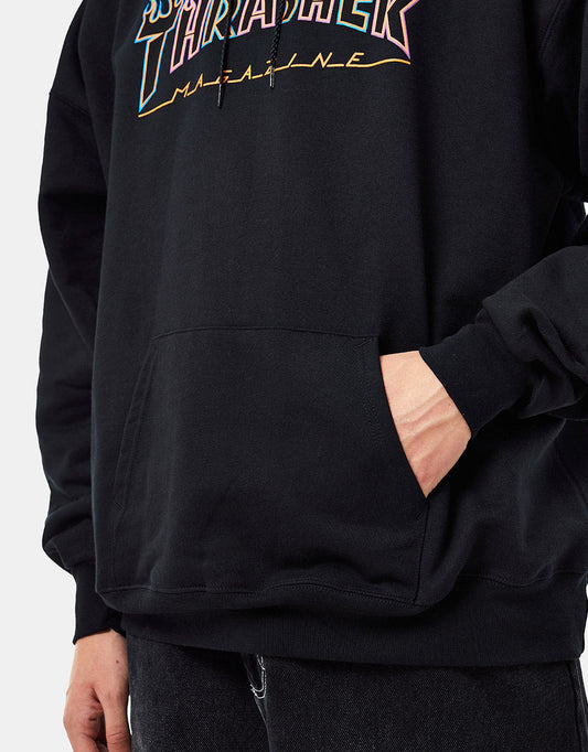 Thrasher Hood Double Flame (Neon) Black Skateboard Jumper Sweater