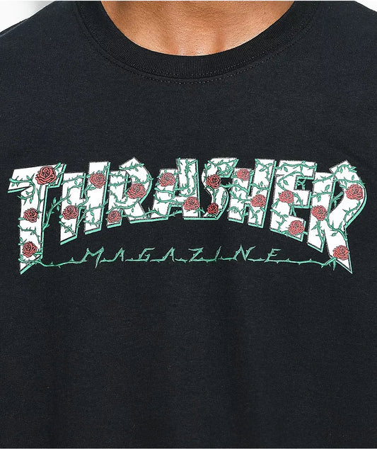 Thrasher Tee Roses Black Skateboard Magazine T-Shirt