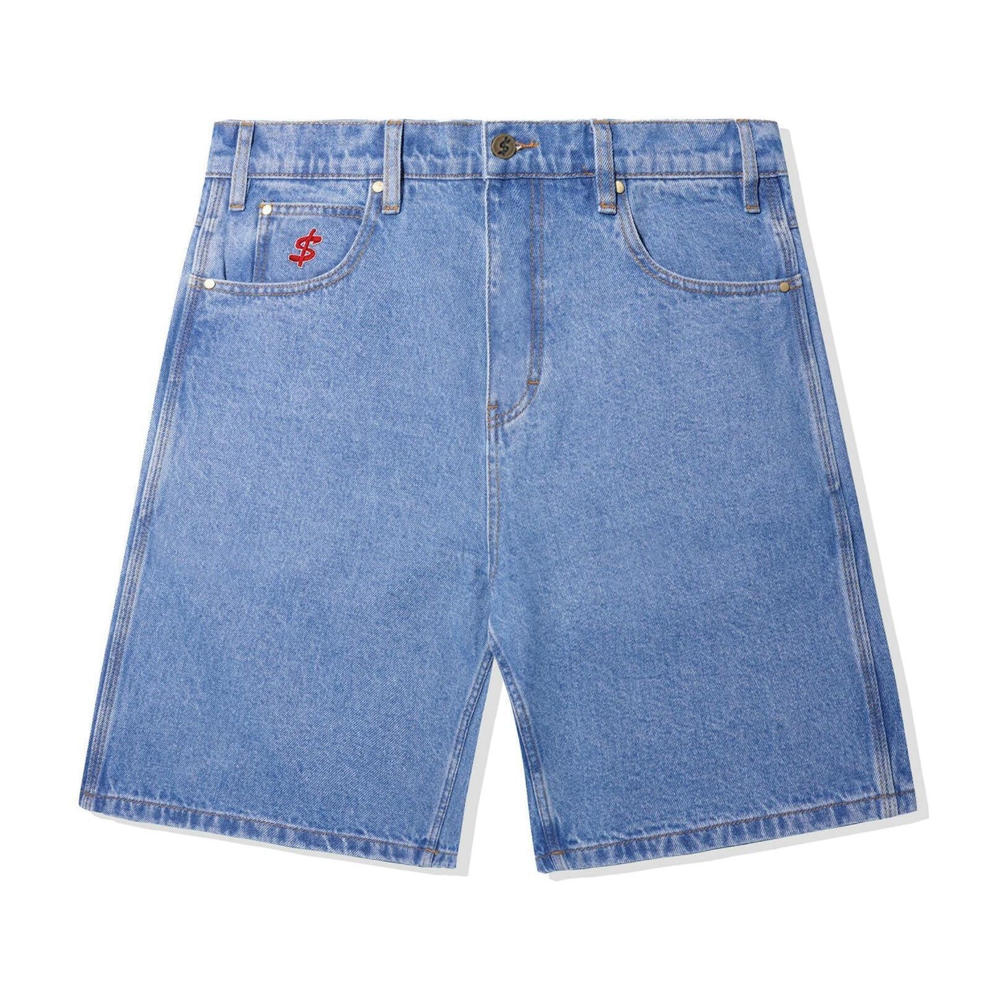 Cash Only Logo Denim Shorts Washed Indigo Blue