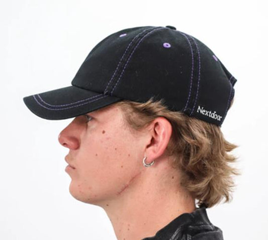Next Door LOGO HAT cap BLACK / PURPLE CONTRAST STITCH Skate Kingpin store