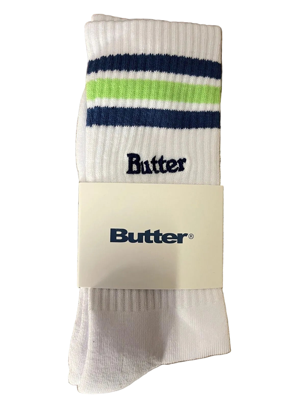 Butter Goods Stripe White Sock Blue Green Pair Socks Buttergoods Us Mens 7