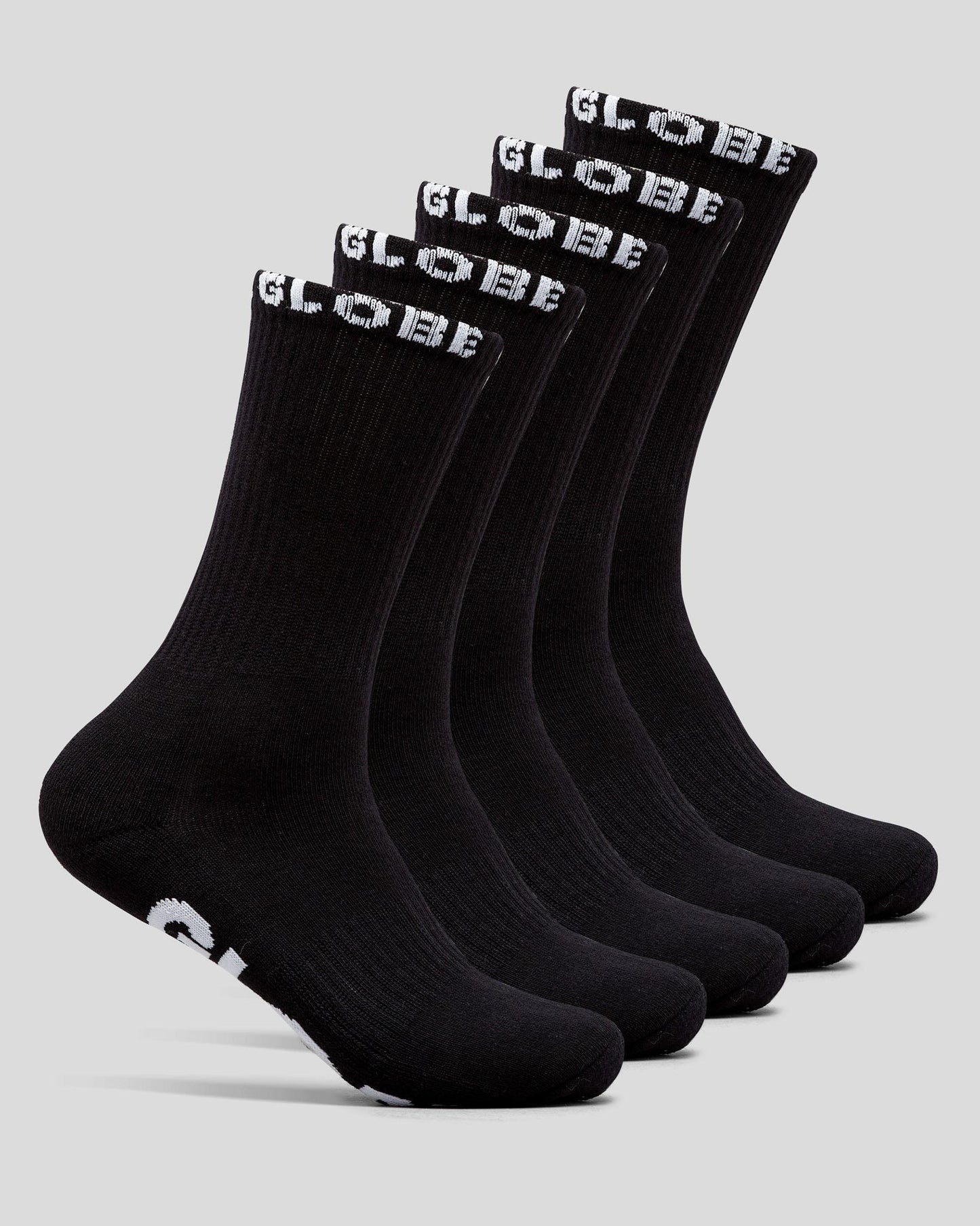 Globe Socks 5 Pack Blackout Crew Black Size 2-8 Skateboard Sox