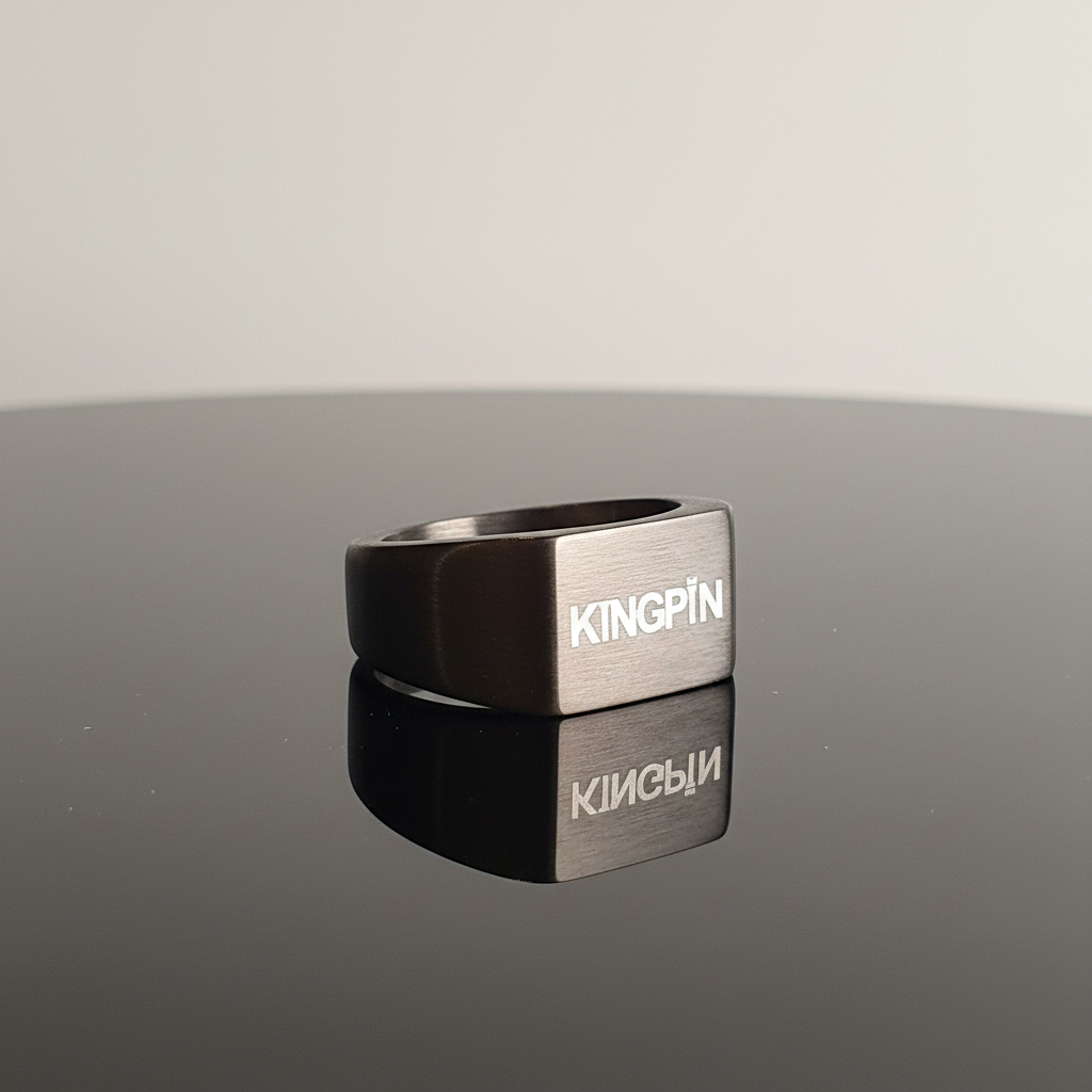Kingpin Skate Supply Signet Ring Rectangle Og Black Titanium