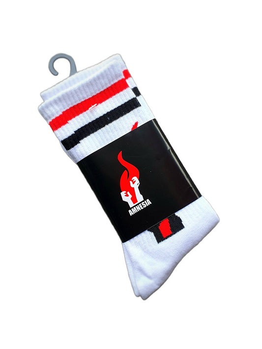 Amnesia Socks OG Logo White Crew 7-11 OSFM Skateboard Sox