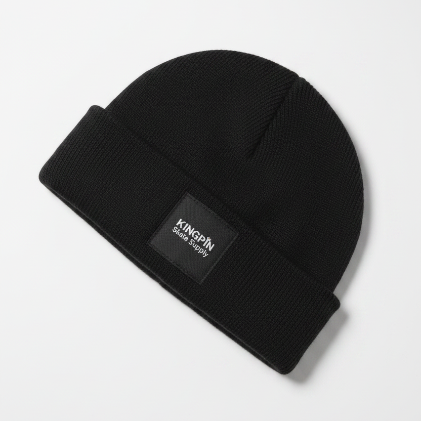 Kingpin Skate Supply Beanie Sleek Black Label Black Skateboard Hat