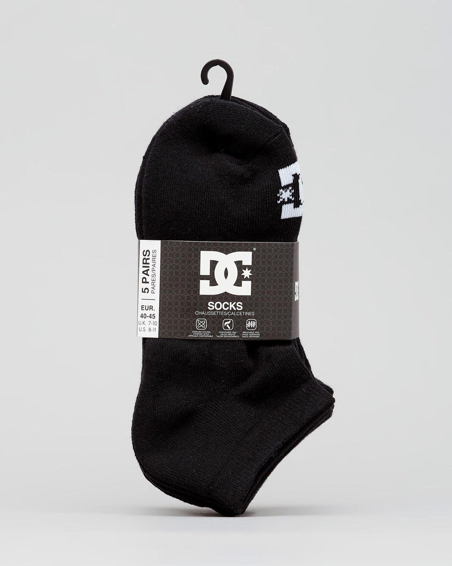 DC Shoes Socks 5 Pack Logo Ankle Black Size 8-11 Skateboard Sox