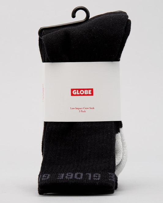 Globe Socks 3 Pack Low Impact Crew Black Size 7-11 Skateboard Sox