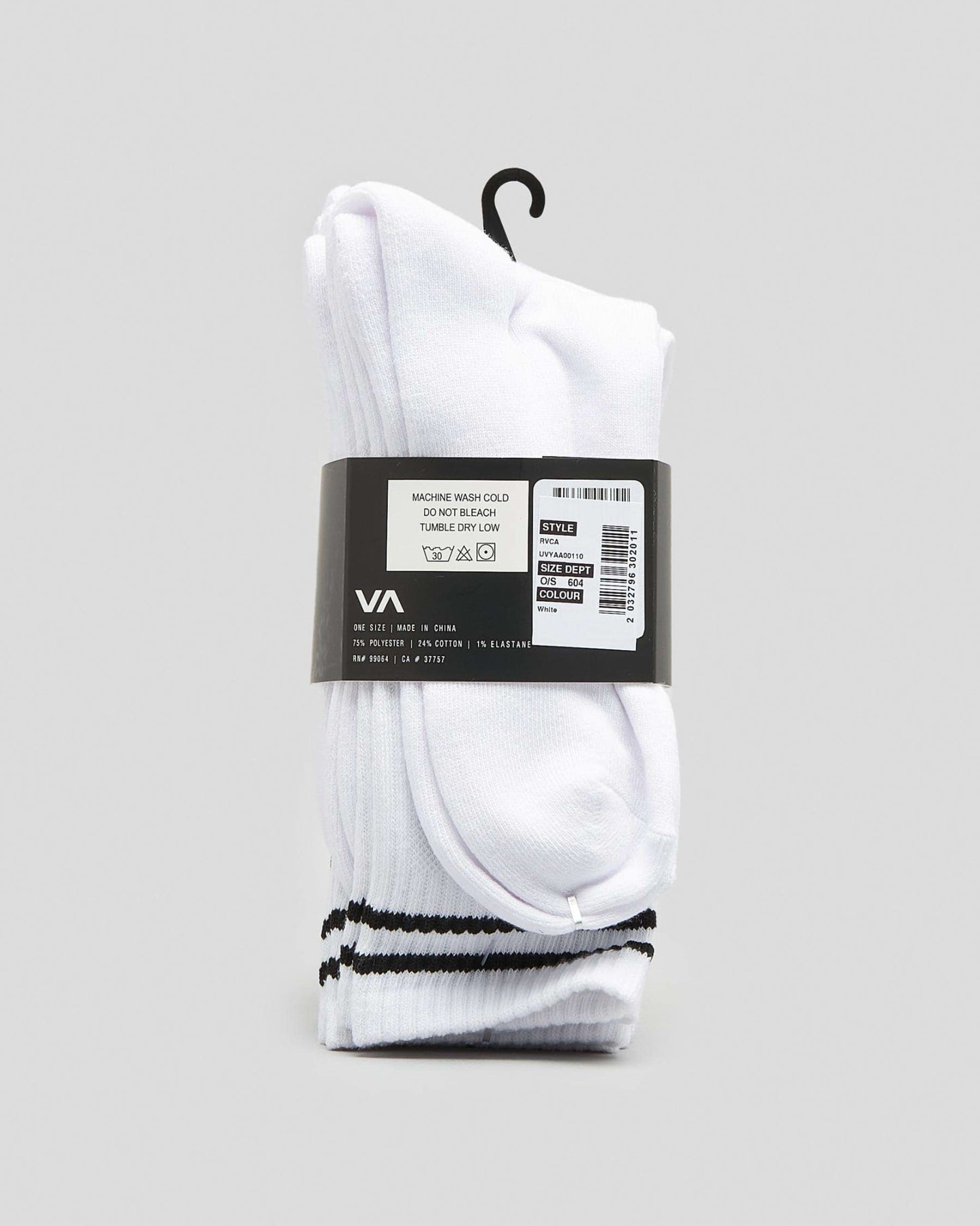 RVCA Socks 5 Pack Union III Crew White Size 7-11
