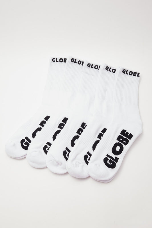 Globe Socks 5 Pack Whiteout Crew White Size 7-11 Skateboard Sox
