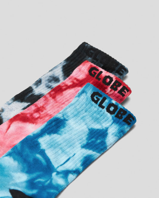 Globe Socks 3 Pack All Tied Up Crew Asst Tie Dye SIZE 7-11 Skateboard Sox