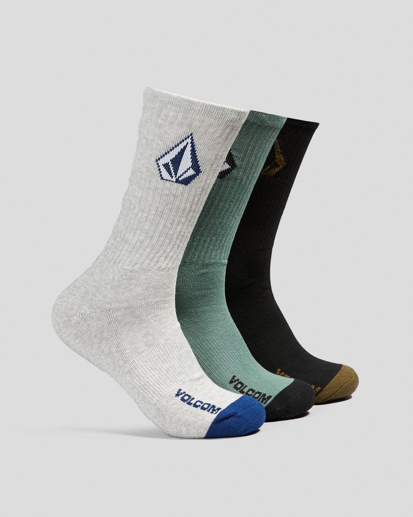 Volcom Socks 3 Pack Full Stone Petrol Crew Size 9-12 Skateboard Sox