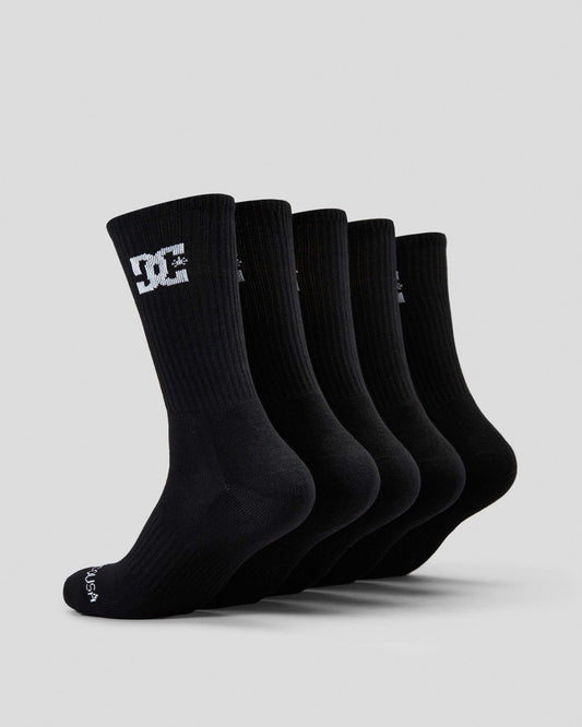 DC Shoes Socks 5 Pack Black Crew Size 8-11 Skateboard Sox