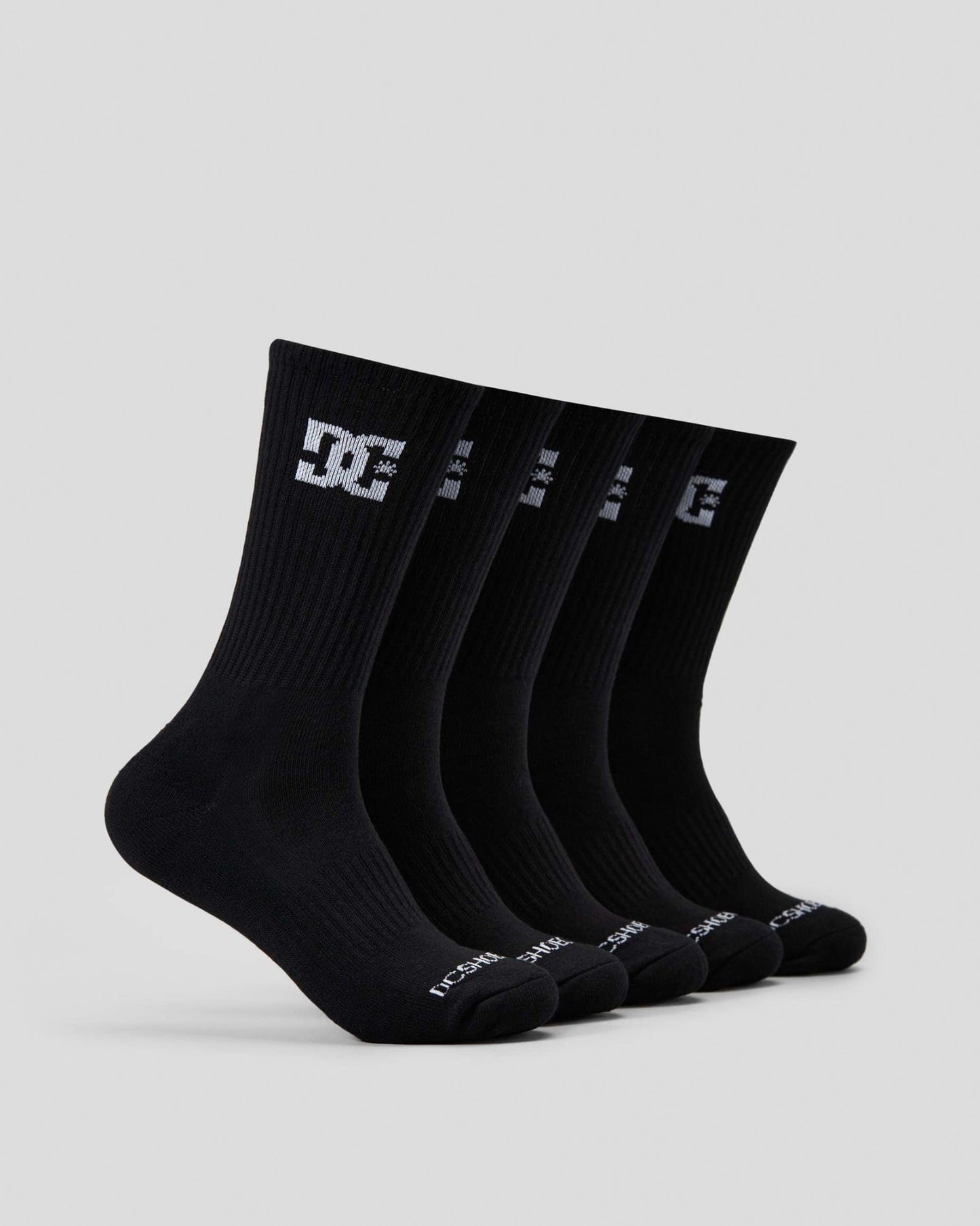 DC Shoes Socks 5 Pack Black Crew Size 8-11 Skateboard Sox
