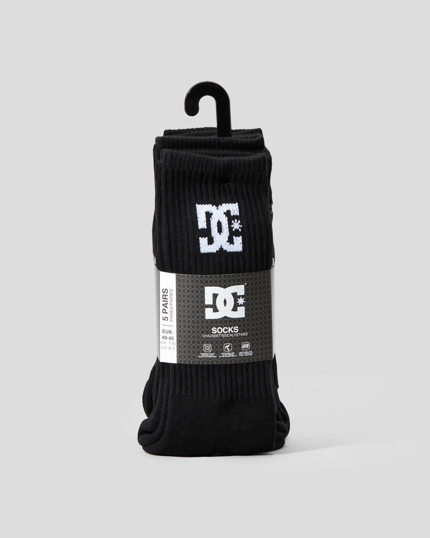 DC Shoes Socks 5 Pack Black Crew Size 8-11 Skateboard Sox