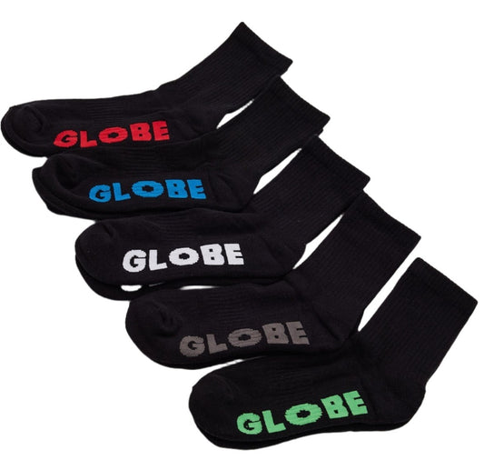 Globe Socks 5 Pack Stealth Crew Black Size 12-15 Skateboard Sox