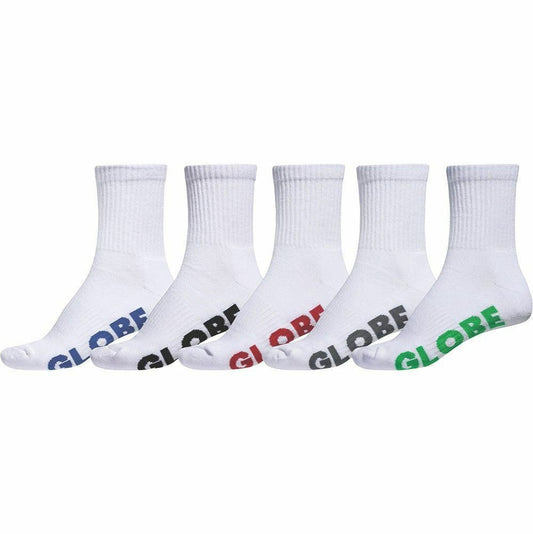 Globe Socks 5 Pack Stealth Crew White Size 2-8 Skateboard Sox