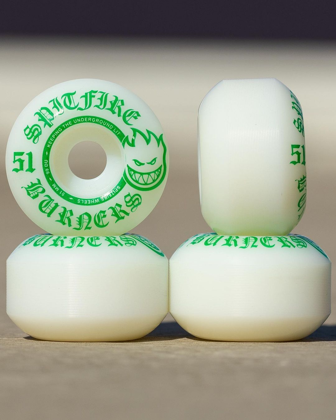 Spitfire Wheels Burners 51Mm 99D White Green Bighead