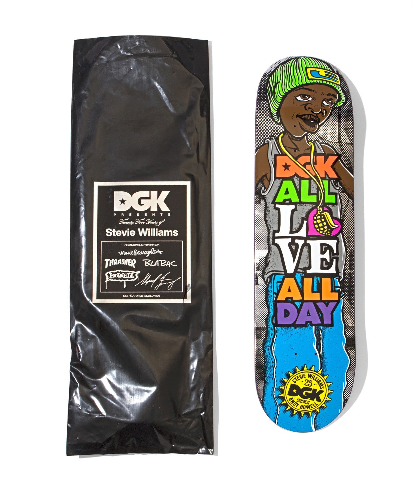 DGK Skateboard Deck Stevie Williams 25th years Black Bag Limited Edition 8.25"