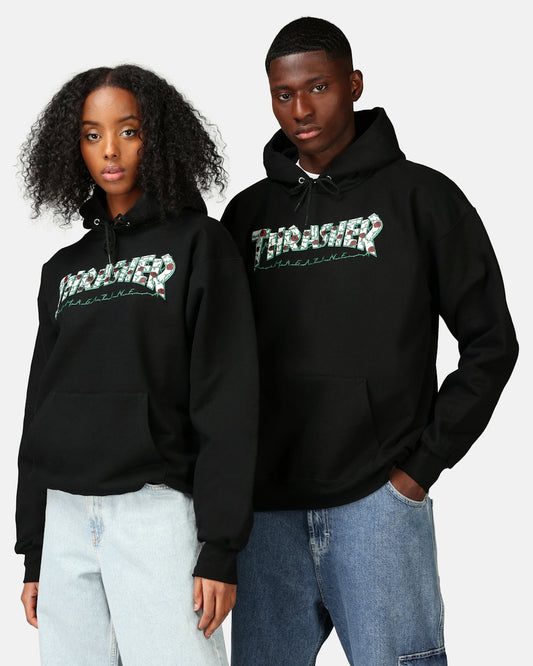 Thrasher Hood Roses Black Skateboard Jumper Sweater