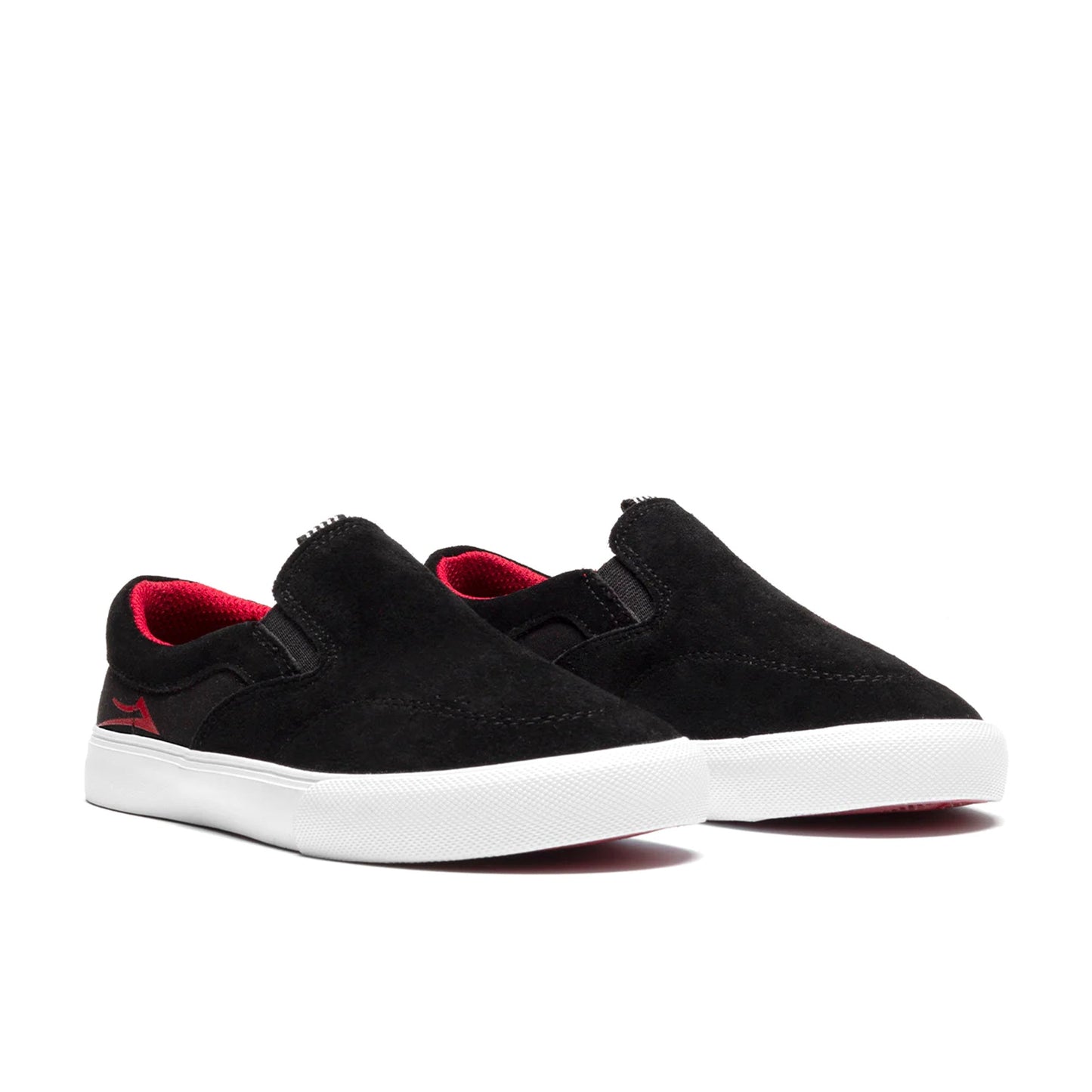 Lakai Owen Kids Skate Shoes - Black/Red Suede Slip-on