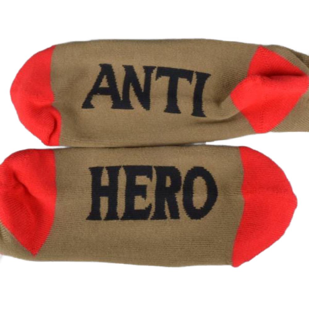 Anti Hero Socks Anonymous Khaki Red Black SIZE OSFM Crew Skateboard Sox