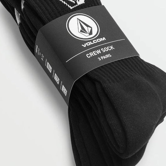 Volcom Socks 3 Pack Full Stone Retro Black Crew Size 9 13 Skateboard Sox