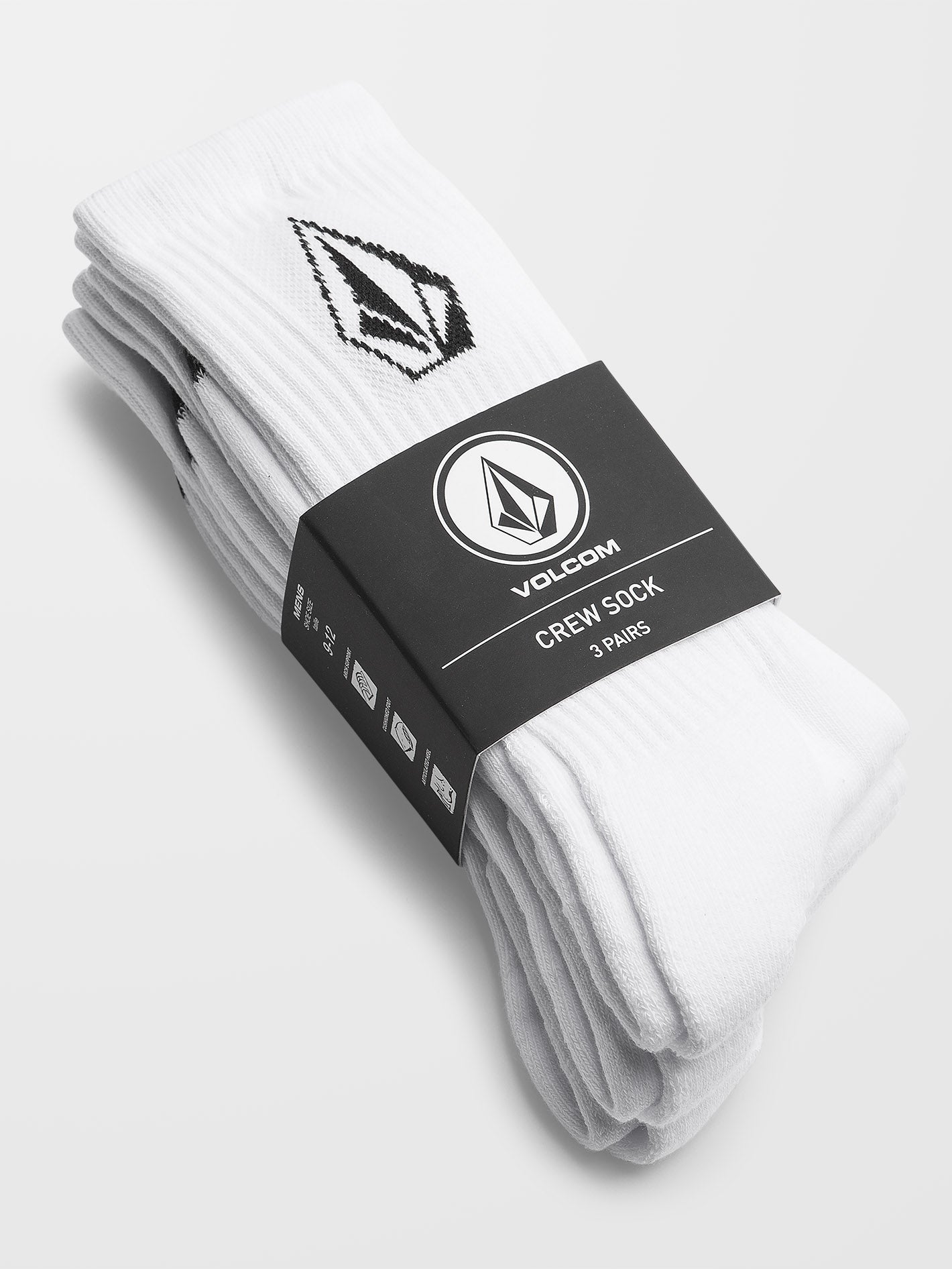 Volcom Socks 3 Pack Full Stone White Crew Size 9 12 Skateboard Sox