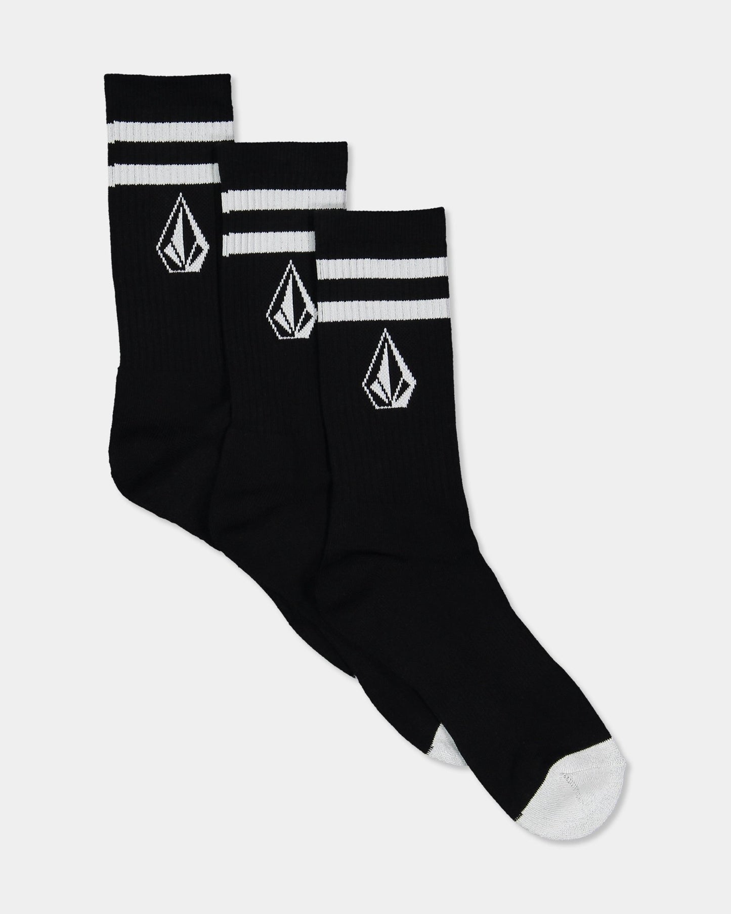 Volcom Socks 3 Pack Full Stone Retro Black Crew Size 9-12 Skateboard Sox