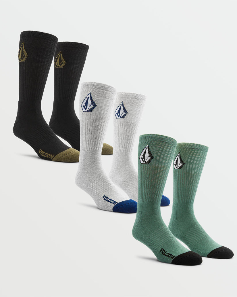Volcom Socks 3 Pack Full Stone Petrol Crew Size 9 12 Skateboard Sox