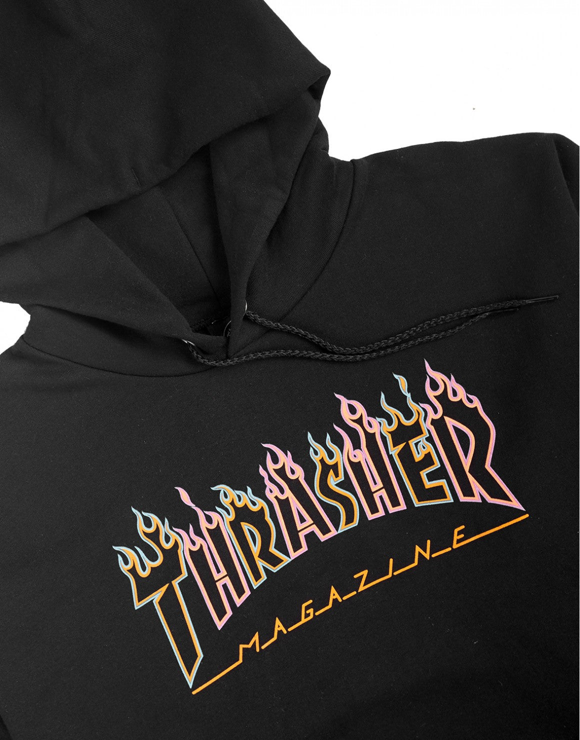 Thrasher Hood Double Flame Neon Black Skateboard Jumper Sweater