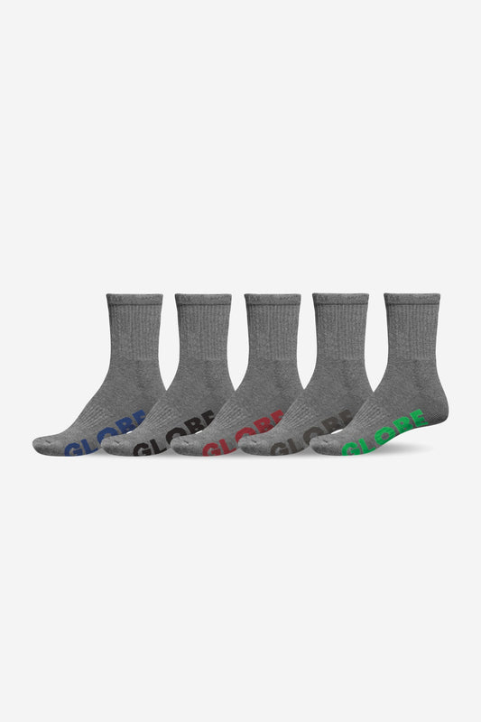 Globe Socks 5 Pack Stealth Crew Grey Size 12-15 Skateboard Sox