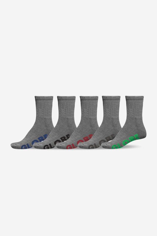 Globe Socks 5 Pack Stealth Crew Grey Size 12 15 Skateboard Sox
