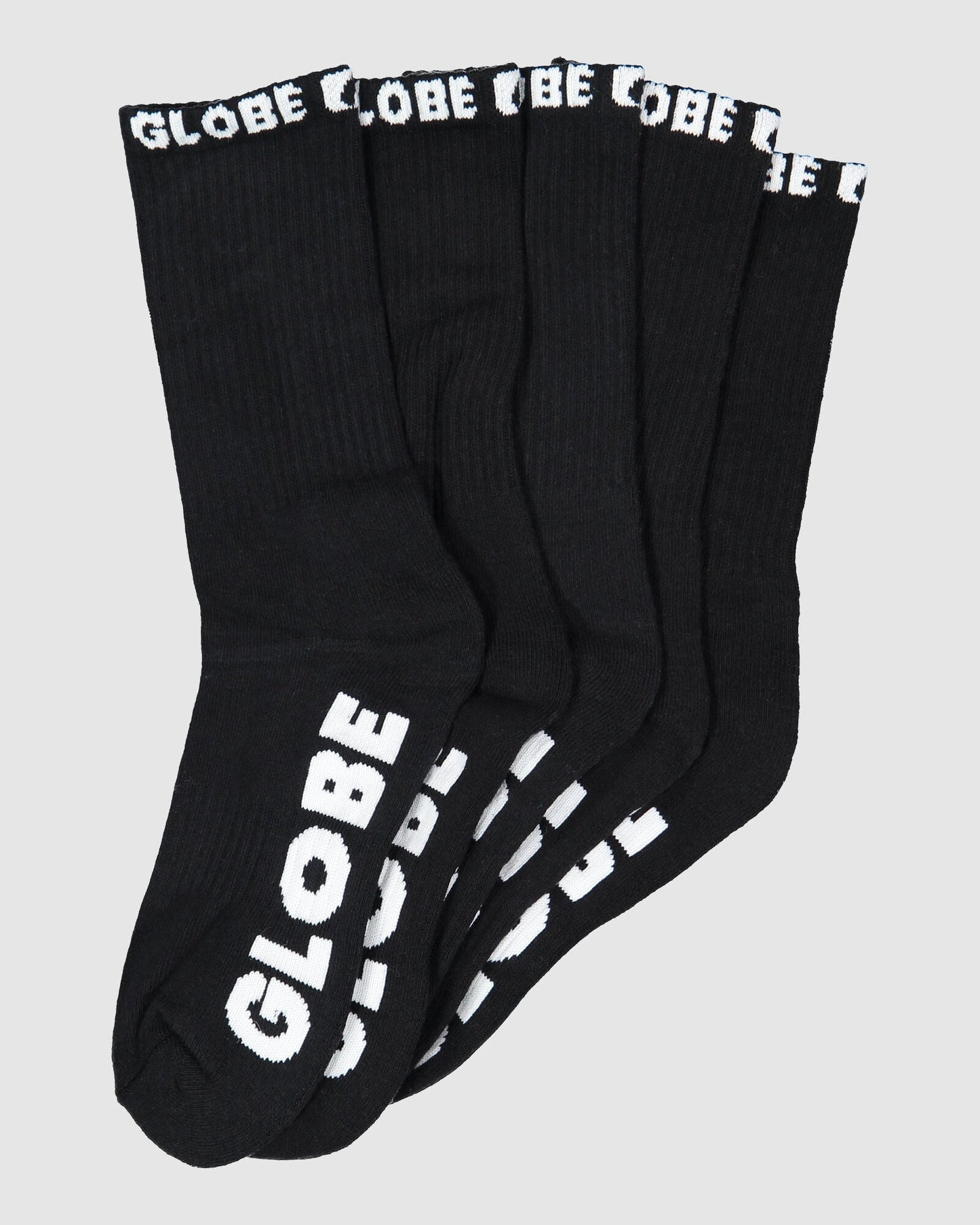 Globe Socks 5 Pack Blackout Crew Black Size 2-8 Skateboard Sox