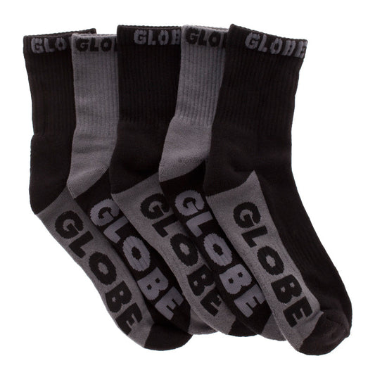 Globe Socks 5 Pack Black Grey Crew Black Grey Size 7 11 Skateboard Sox