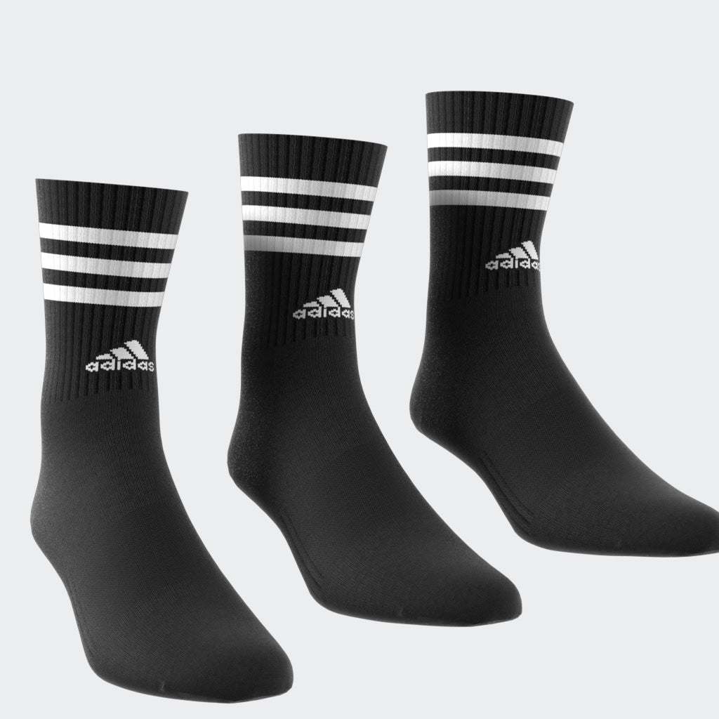 Adidas Socks 3 Pack 3 Stripes Cushioned Crew Black Size Large