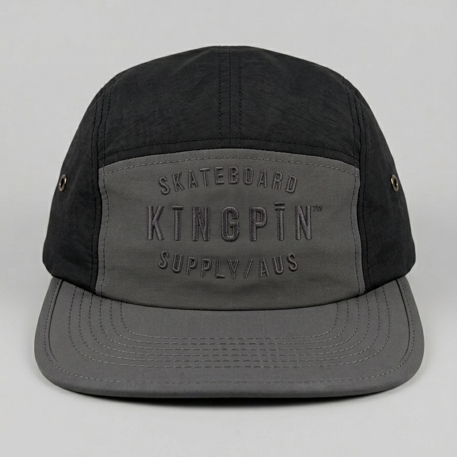Kingpin Skate Supply Cap Finn 2 Tone Retro Coal Black 5 Panel Quick Dry Hat