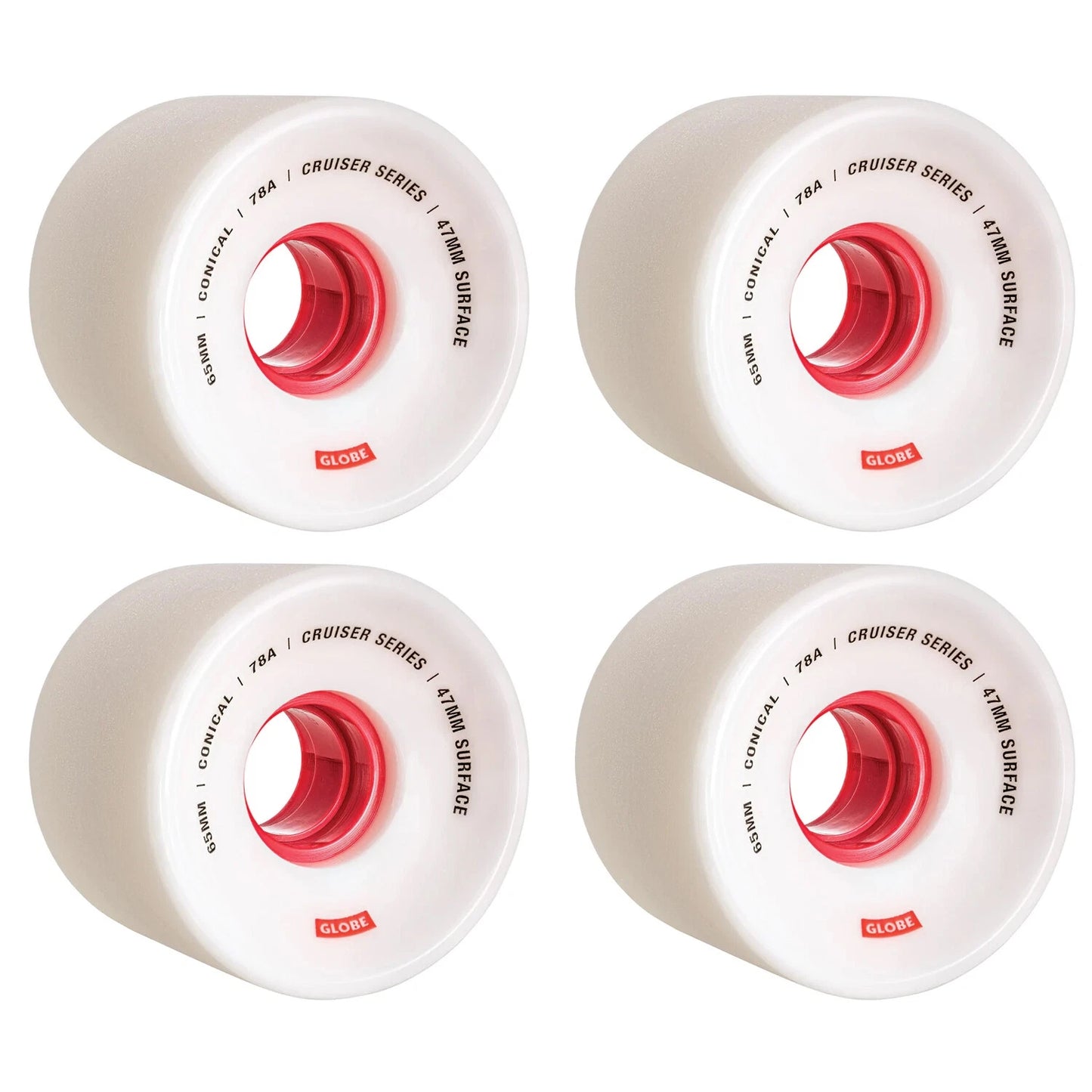 Globe Skateboard Wheels Conical Cruiser 65mm White/Red 78a