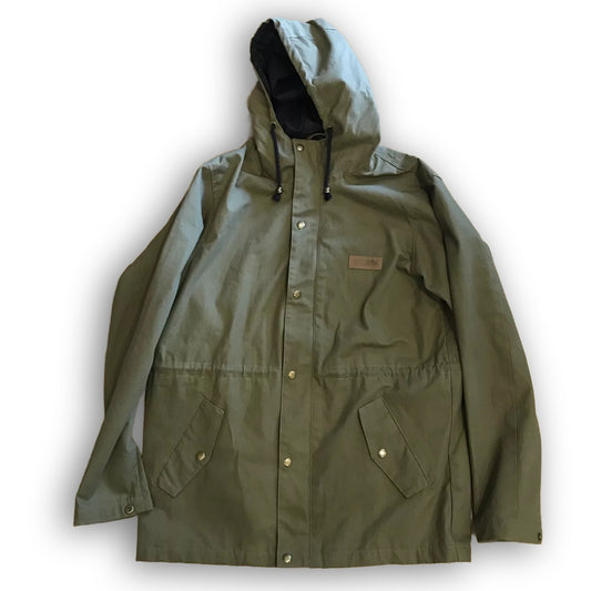 Kingpin Skate Supply Utility Jacket Green Heavy Cotton Drill Zip Up Button Hood