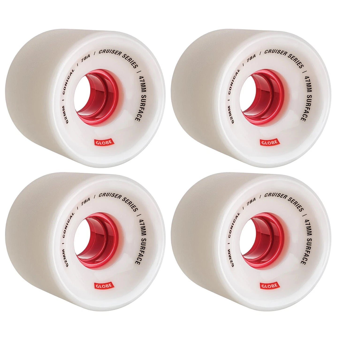 Globe Skateboard Wheels Conical Cruiser 62Mm White Red 78A