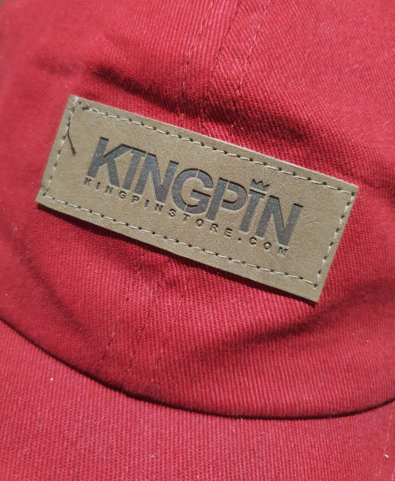Kingpin Skate Supply Cap Box Patch Ruby Red Jockey Snapback