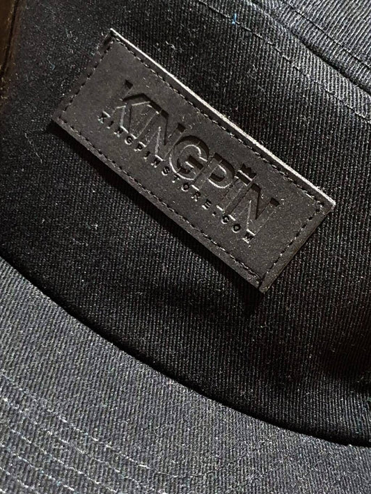 Kingpin Skate Supply Cap 5 Panel Stealth Box Patch Black Skateboard Camper Hat