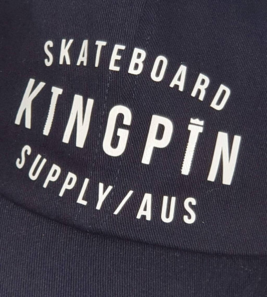 Kingpin Skate Supply Cap Retro Navy Jockey Snapback Skateboard Dad Hat