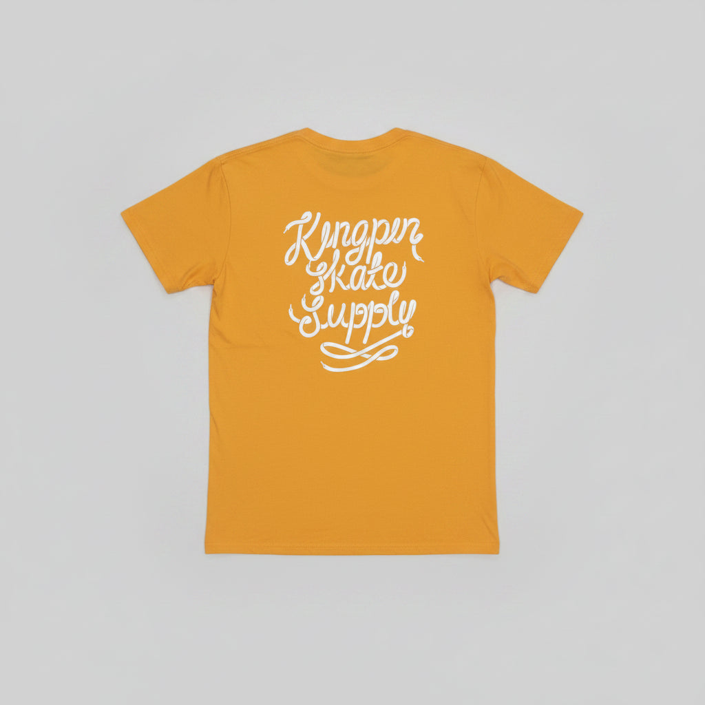 KINGPIN SKATE SUPPLY S/S TEE SHIRT YELLOW SHOELACE PRINT