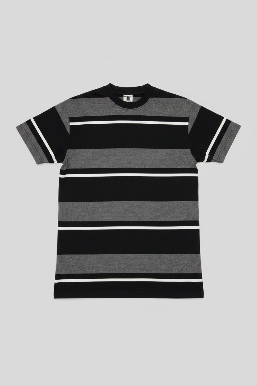 Juice Clothing Thurston Stripe Tee Black Grey White Large