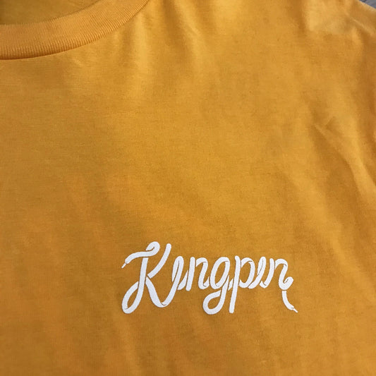 KINGPIN SKATE SUPPLY S/S TEE SHIRT YELLOW SHOELACE PRINT