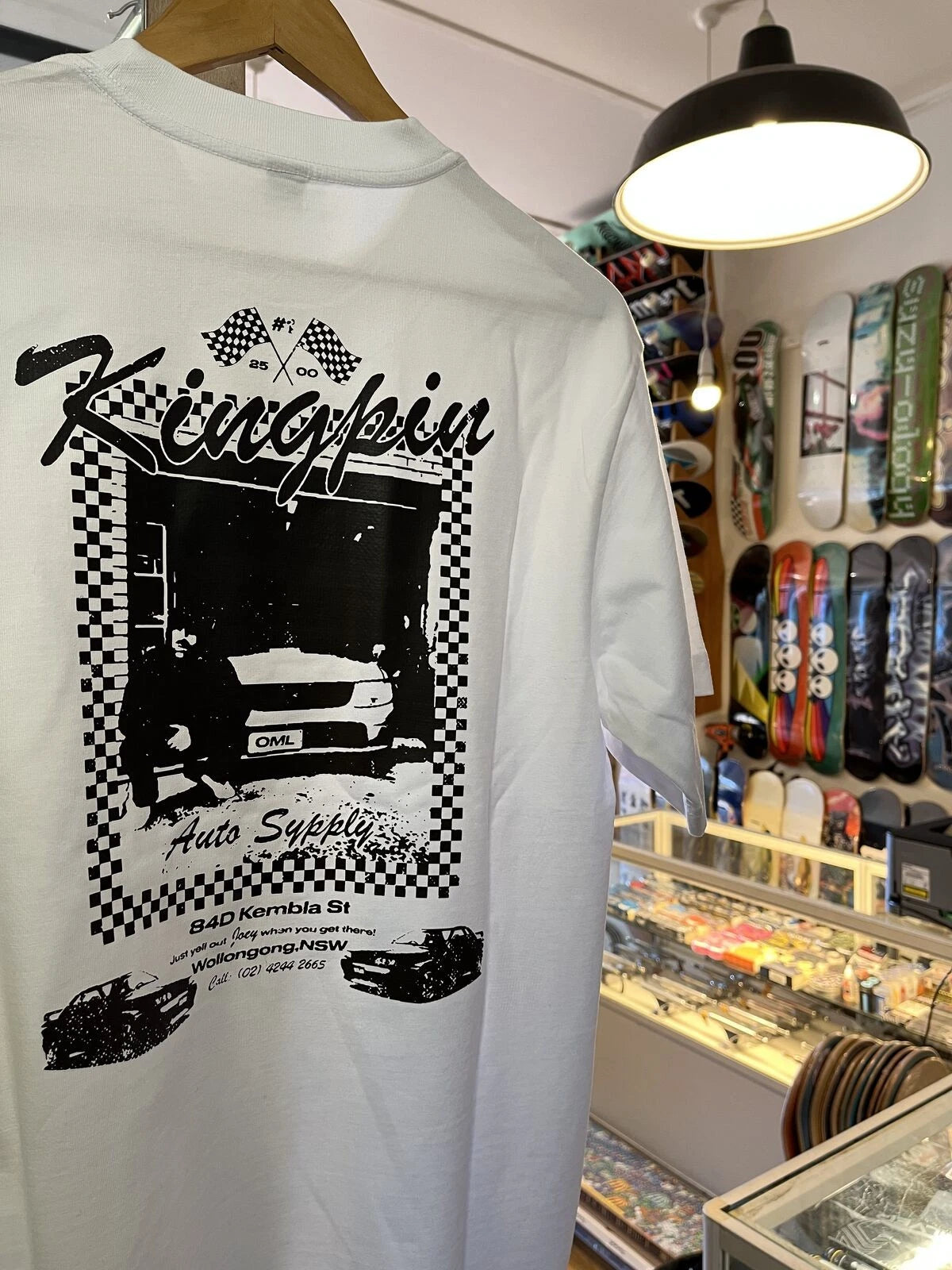 Kingpin Skate Supply S/S Box Tee Shirt White/Black 'Yell Joey' Print