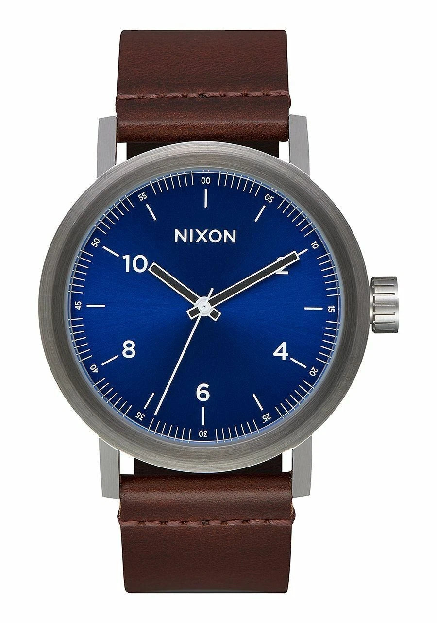 Nixon Stark Leather Watch Blue Sunray Brown A1194 2301 00