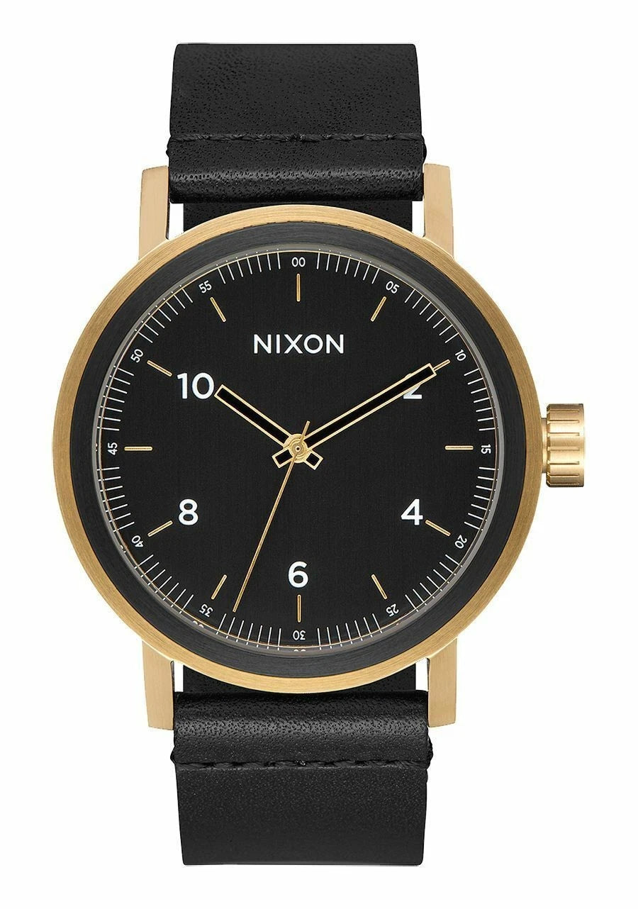 Nixon Stark Leather Watch All Black Gold A1194 1031 00