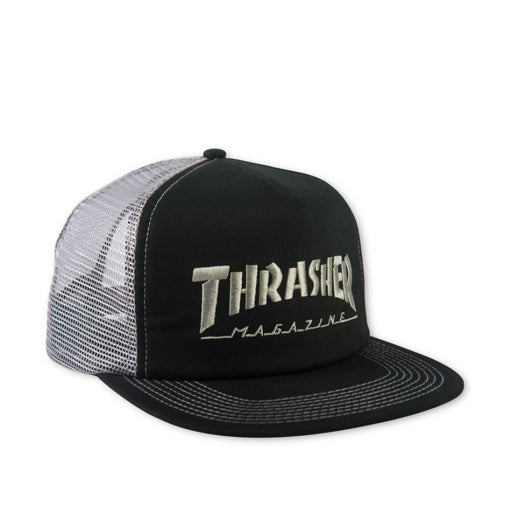 Thrasher Logo Embroidered Mesh Trucker Cap Black Grey