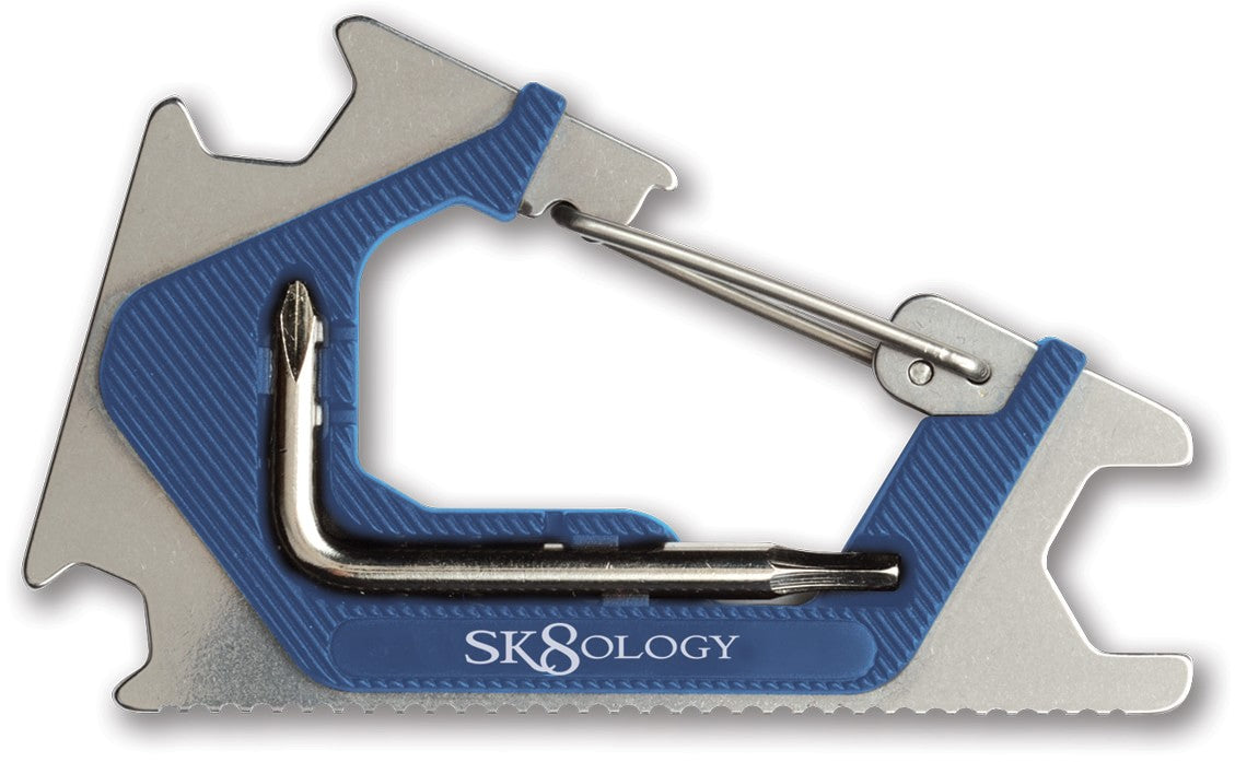Sk8Ology Skate Tool Blue Silver Worlds Lightest Flat Complete Skateboard T Tool